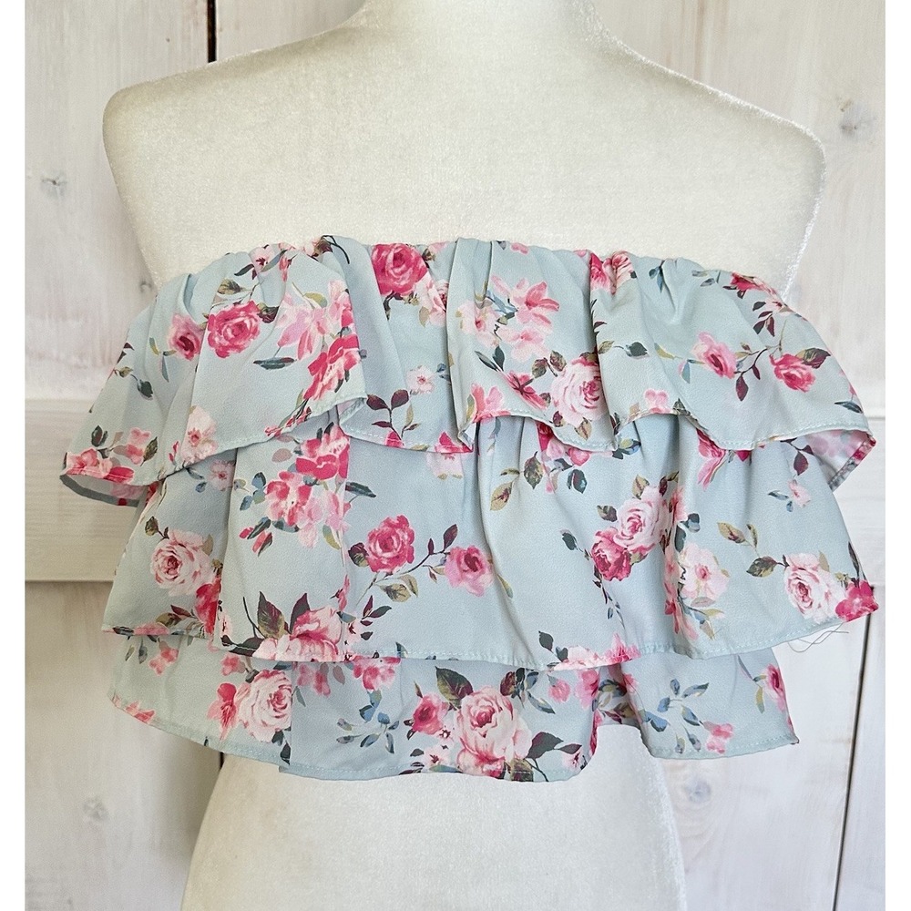Altar'd State Mint Amira Ruffled Floral Tube Top Size Medium NWOT Coquette Girly